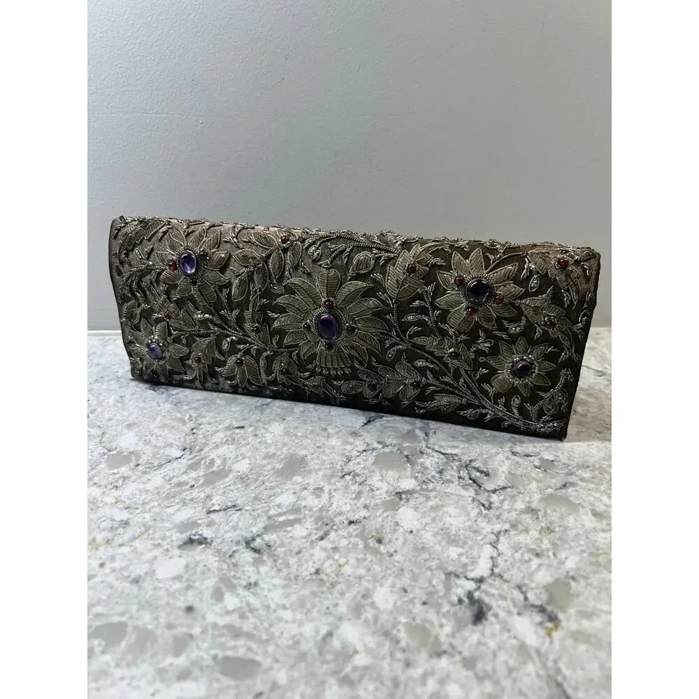 Vintage Floral Beaded Hard Case Clutch Hand Bag Purse Embellished - Picture 3 of 9